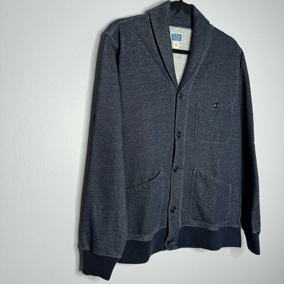 J Crew Mens Cowl Neck Cardigan Jacket Blue Elbow Patch Knit Blue Medium - Picture 4 of 10